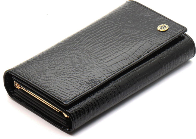Чорний лаковий багатофункціональний гаманець з натуральної шкіри ST Leather S8001A