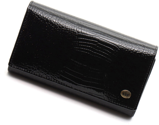 Чорний лаковий багатофункціональний гаманець з натуральної шкіри ST Leather S8001A