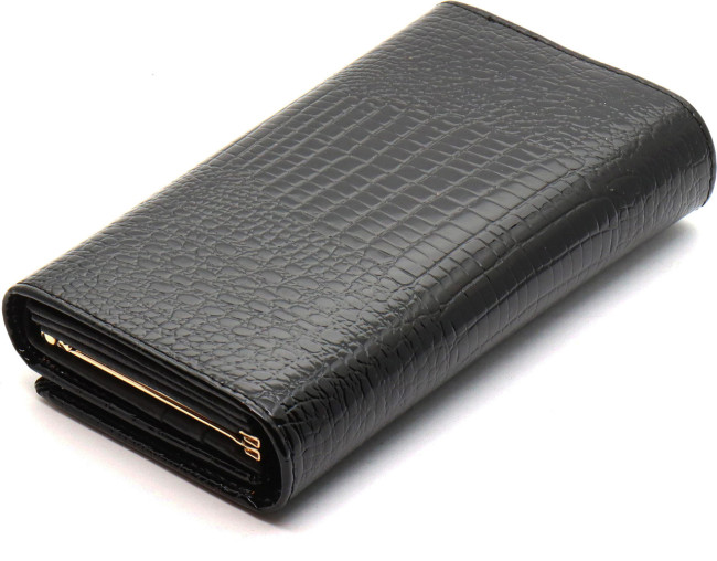 Чорний лаковий багатофункціональний гаманець з натуральної шкіри ST Leather S8001A