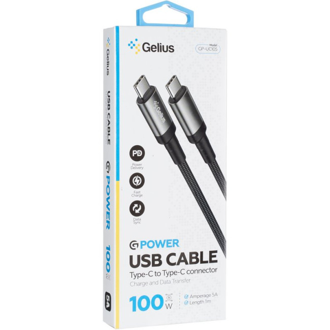 Кабель USB Gelius G-Power GP-UC105 Type-C/Type-C (1м) (100W) Black