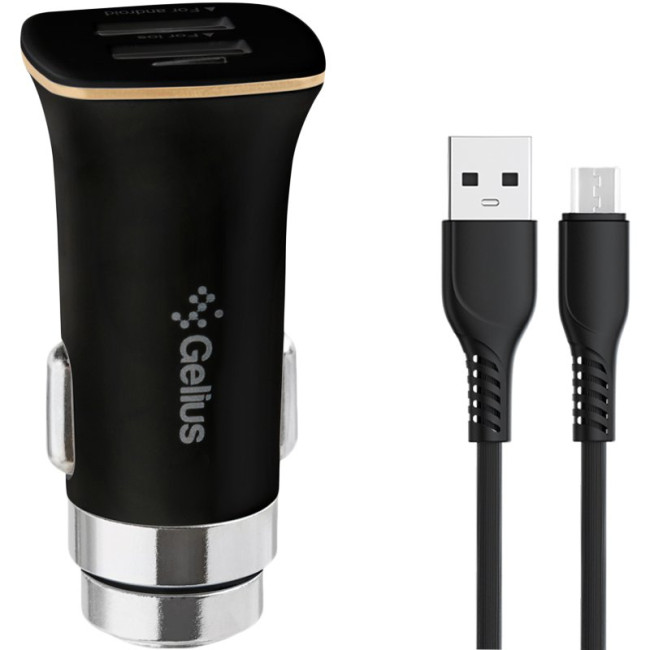 Автомобільний зарядний пристрій Gelius Apollo GP-CC01 2USB 3.1A 15W + кабель MicroUSB Black