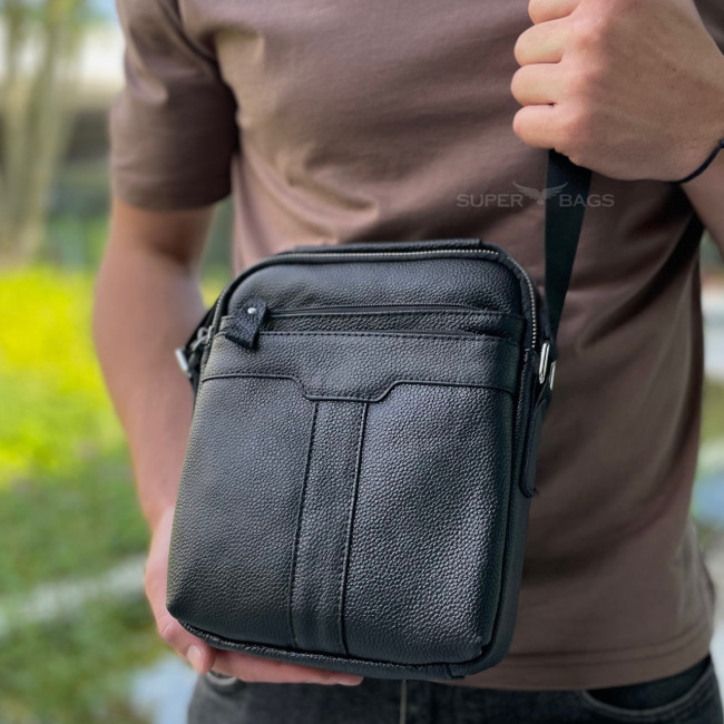Чоловіча шкіряна сумка-месенджер через плече Tiding Bag A25-3278A Чорна