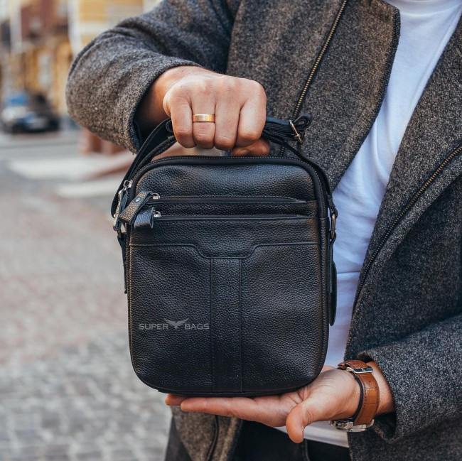Чоловіча шкіряна сумка-месенджер через плече Tiding Bag A25-3278A Чорна