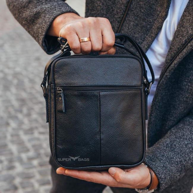 Чоловіча шкіряна сумка-месенджер через плече Tiding Bag A25-3278A Чорна