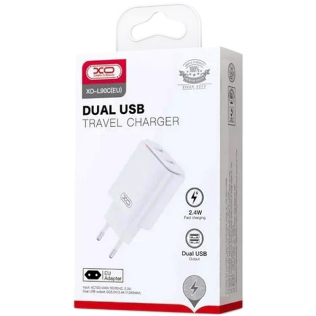 Мережевий зарядний пристрій XO L90C 2USB 2.4A White