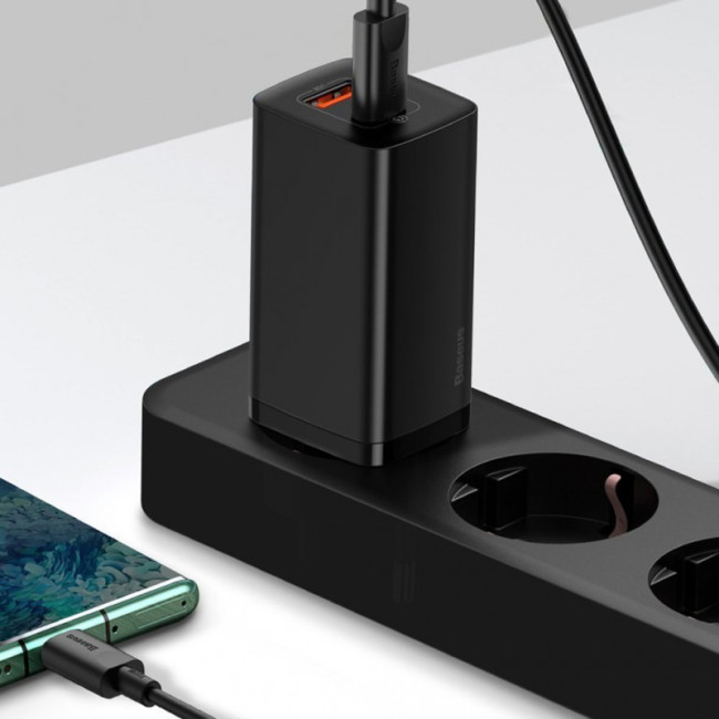 Мережевий зарядний пристрій Baseus GaN Lite 65W 1USB + Type-C (CCGAN2L-B01) Black