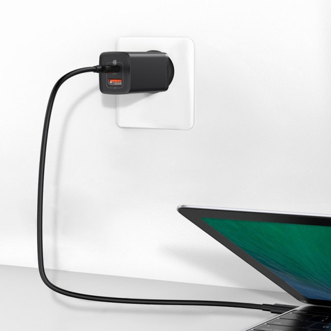 Мережевий зарядний пристрій Baseus GaN Lite 65W 1USB + Type-C (CCGAN2L-B01) Black