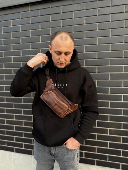 Чоловіча шкіряна сумка-бананка на пояс ST Leather A27F-427-7A Коричнева