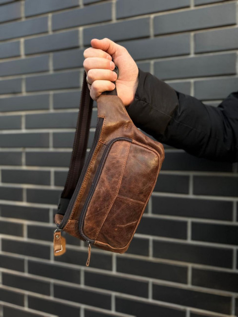 Чоловіча шкіряна сумка-бананка на пояс ST Leather A27F-427-7A Коричнева
