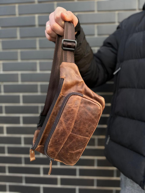 Чоловіча шкіряна сумка-бананка на пояс ST Leather A27F-427-7A Коричнева