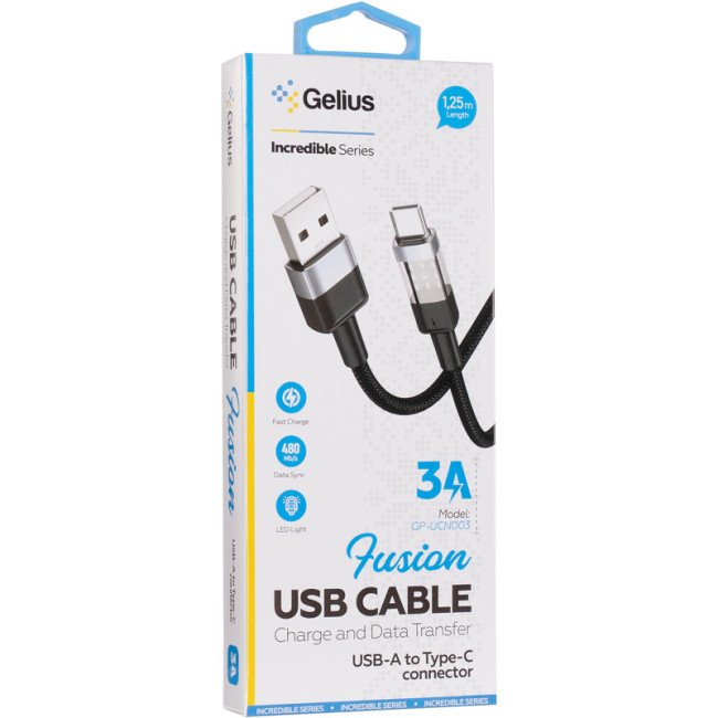 Кабель USB Gelius Fusion GP-UCN003 (Incredible series) Type-C (1.25m) (3A) Black