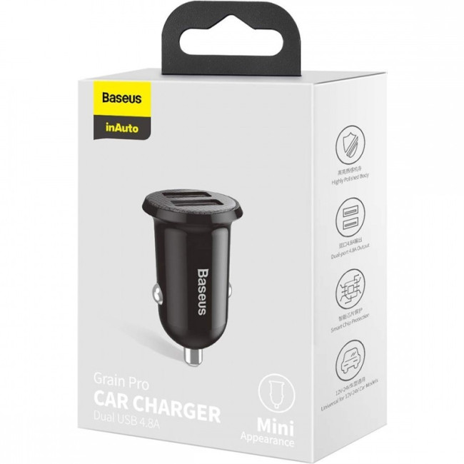 Автомобільний зарядний пристрій Baseus Grain Pro 2USB (4.8A) (CCALLP-01) Black
