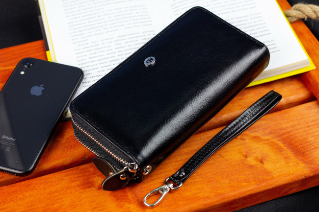 Чорний чоловічий клатч з натуральної шкіри на дві блискавки ST Leather B139-3