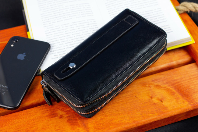 Чорний чоловічий клатч з натуральної шкіри на дві блискавки ST Leather B139-3