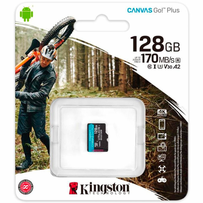 Карта пам'яті microSDXC 128Gb Kingston Canvas Go Plus A2 V30 (UHS-1 U3) (R-170Mb/s)