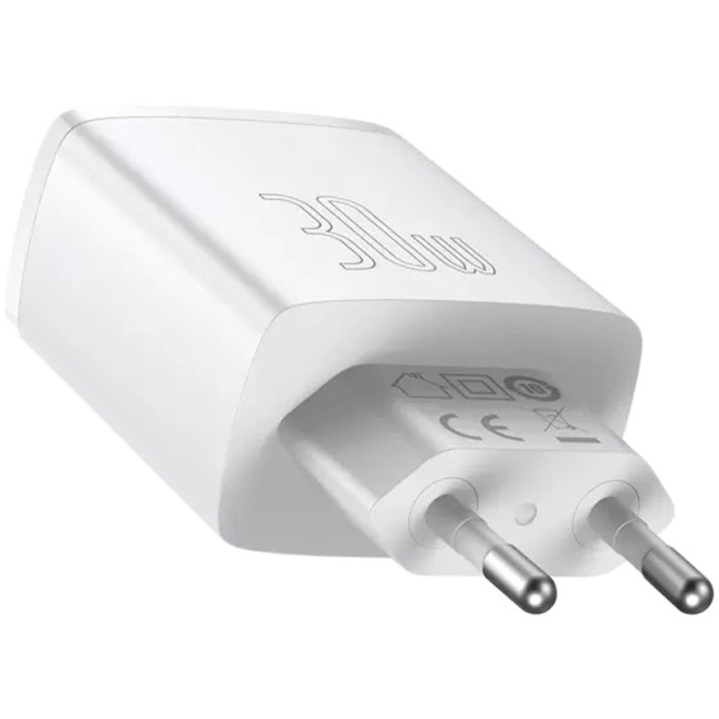 Мережевий зарядний пристрій Baseus Compact Quick Charger 2USB + Type-C 30W (CCXJ-E02) White