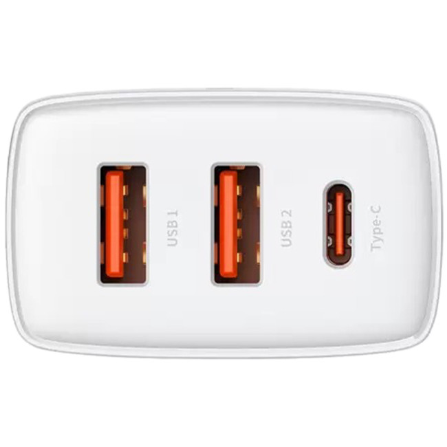 Мережевий зарядний пристрій Baseus Compact Quick Charger 2USB + Type-C 30W (CCXJ-E02) White
