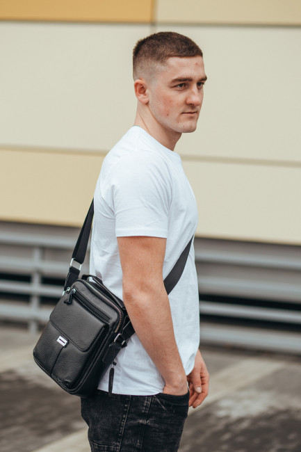 Чоловіча сумка через плече із натуральної шкіри Tiding Bag 1079734 чорна