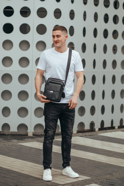 Чоловіча сумка через плече із натуральної шкіри Tiding Bag 1079734 чорна