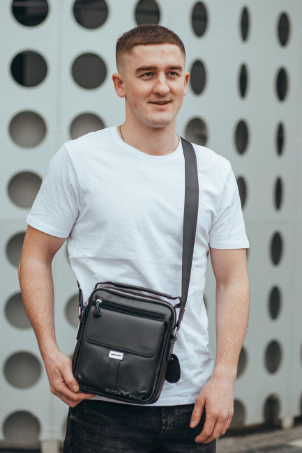Чоловіча сумка через плече із натуральної шкіри Tiding Bag 1079734 чорна