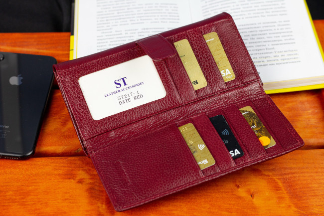 Бордовий класичний гаманець з натуральної шкіри з блоком для карт ST Leather ST217-1