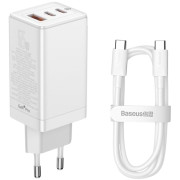 Мережевий зарядний пристрій Baseus GaN3 Pro Quick Charger 1USB + 2Type-C 65W (CCGP050102 ) + кабель Type-C/Type-C 100W White