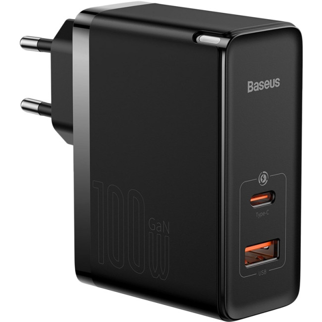 Мережевий зарядний пристрій Baseus GaN3 Pro Fast Charger (CCGP090201) 100W 1Type-C+1USB + кабель Type-C/Type-C Black