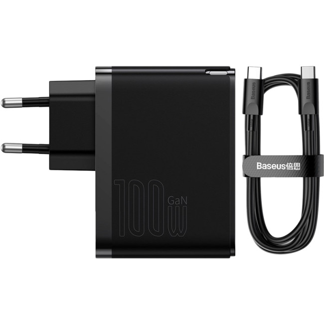 Мережевий зарядний пристрій Baseus GaN3 Pro Fast Charger (CCGP090201) 100W 1Type-C+1USB + кабель Type-C/Type-C Black