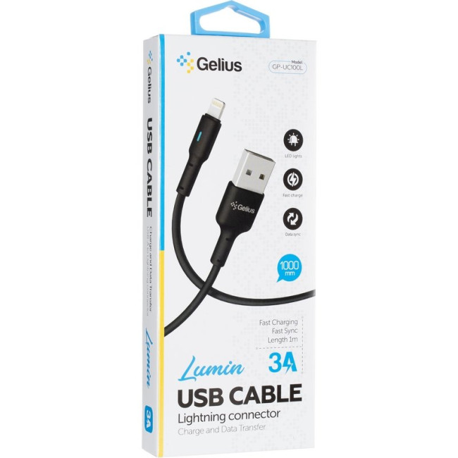 Кабель USB Gelius Lumin Lamp GP-UC100 Lightning (1m) (18W) Black