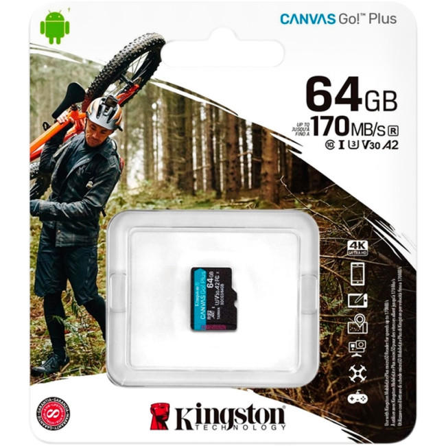 Карта пам'яті microSDXC 64Gb Kingston Canvas Go Plus A2 V30 (UHS-1 U3) (R-170Mb/s)