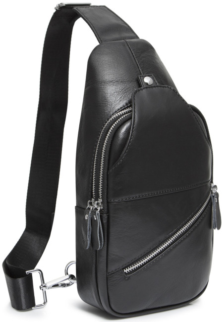 Сумка-слінг шкіряна чоловіча Tiding Bag Чорна — MK03983