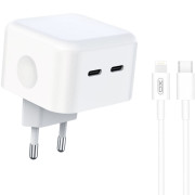 Мережевий зарядний пристрій XO L102 2Type-C 35W + кабель Type-C to Lightning White