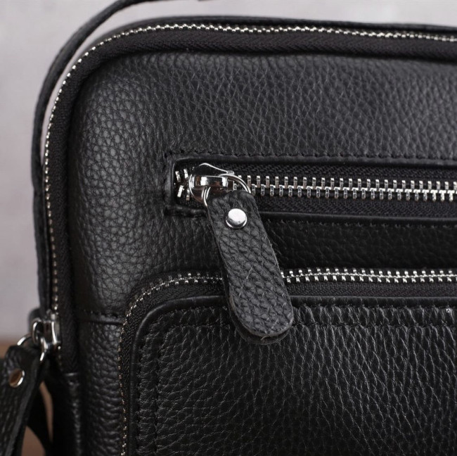 Шкіряна  чоловіча чорна сумка-барсетка через плече Tiding Bag A25-1278C