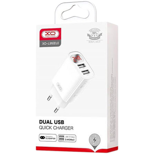 Мережевий зарядний пристрій XO L95 2USB 2.4A White