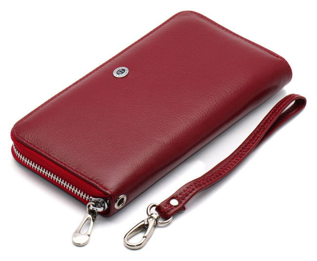 Бордовий гаманець-клатч, з ремінцем на руку з натуральної шкіри ST Leather ST45-2