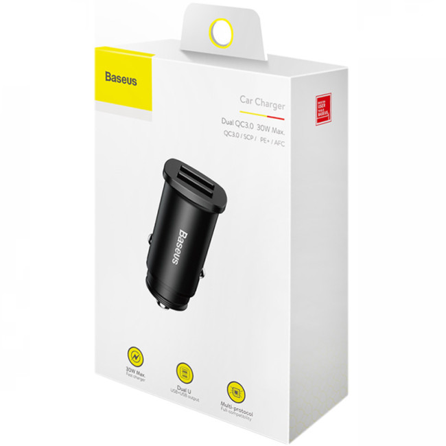 Автомобільний зарядний пристрій Baseus Square Metal 2USB QC 30W (CCALL-DS01) Black