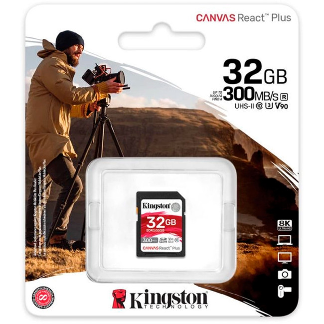 Карта пам'яті microSDHC 32Gb KIngston Canvas React Plus V90 (UHS-II U3) (R-300Mb/s)