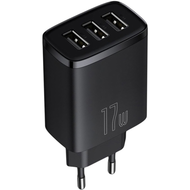 Мережевий зарядний пристрій Baseus Compact Charger 3USB 17W (CCXJ020101) Black