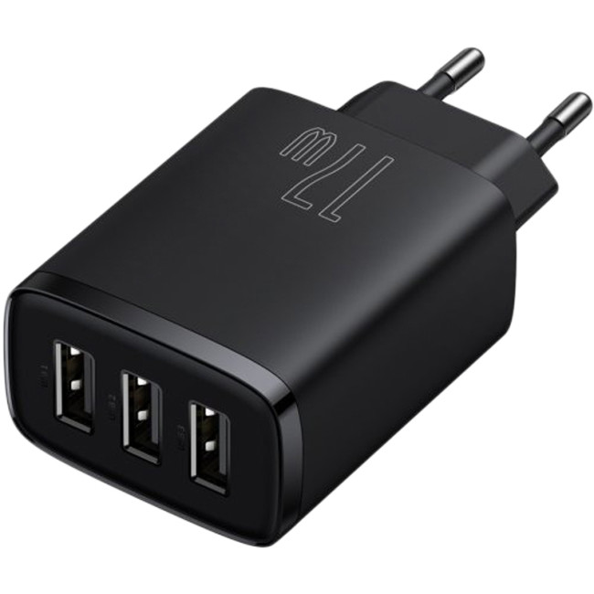 Мережевий зарядний пристрій Baseus Compact Charger 3USB 17W (CCXJ020101) Black