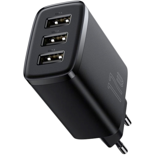 Мережевий зарядний пристрій Baseus Compact Charger 3USB 17W (CCXJ020101) Black