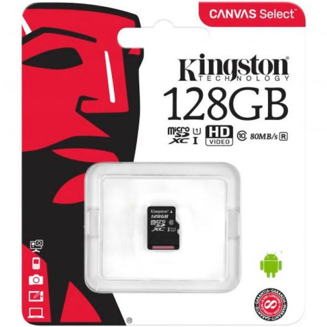 Карта пам'яті microSDXC 128Gb KIngston Canvas Select Plus A1 (UHS-1) (R-100Mb/s)