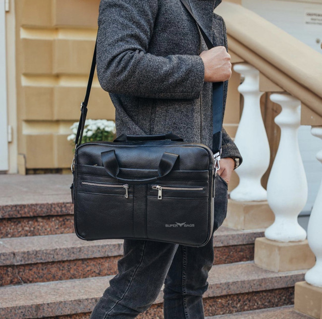 Шкіряна сумка для ноутбука та документів Tiding Bag MK 3128 чорна