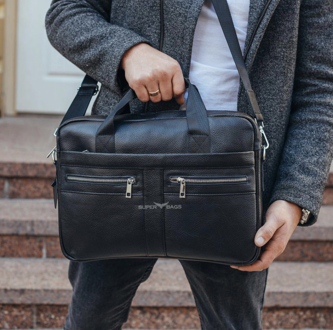 Шкіряна сумка для ноутбука та документів Tiding Bag MK 3128 чорна