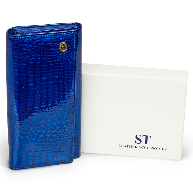 Синій лаковий гаманець із монетницею з натуральної шкіри ST Leather S6001A