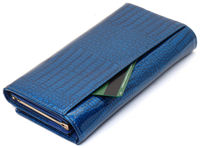 Синій лаковий гаманець із монетницею з натуральної шкіри ST Leather S6001A