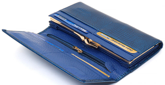 Синій лаковий гаманець із монетницею з натуральної шкіри ST Leather S6001A