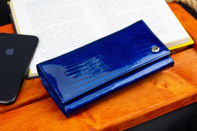 Синій лаковий гаманець із монетницею з натуральної шкіри ST Leather S6001A