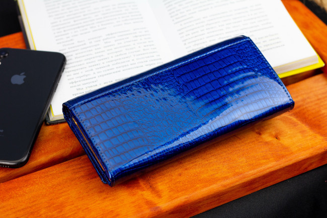 Синій лаковий гаманець із монетницею з натуральної шкіри ST Leather S6001A