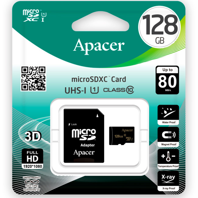 Карта пам'яті microSDXC 128Gb Apacer (UHS-1) + адаптер SD