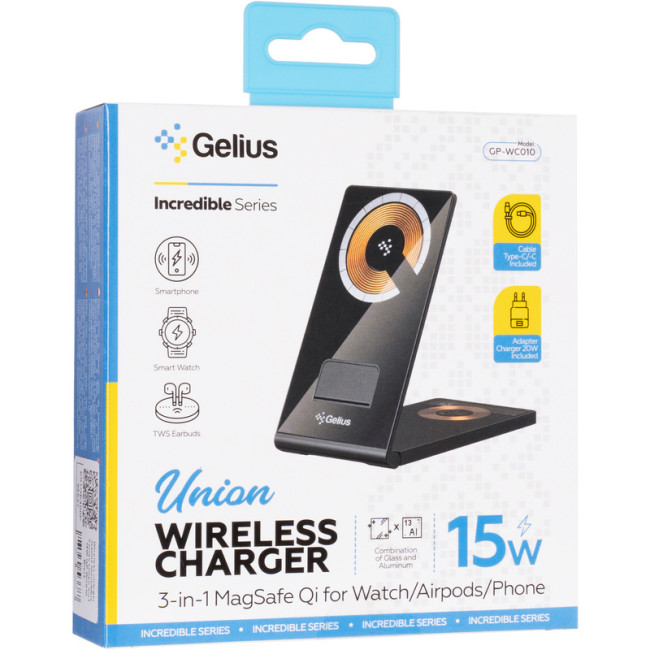 Бездротовий зарядний пристрій Gelius Union 3 в 1 GP-WC010 15W (Incredible series) Black